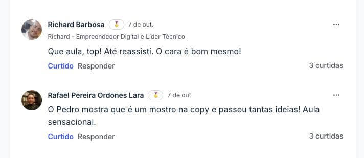 Depoimentos de Richard Barbosa e Rafael Pereira - Que aula top! O Pedro é um monstro na copy
