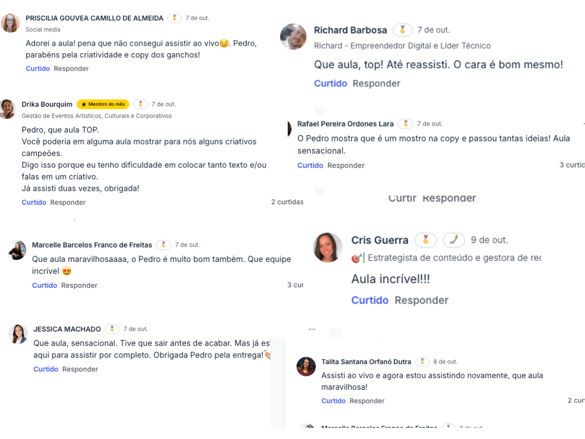 Depoimentos de alunos nas redes sociais